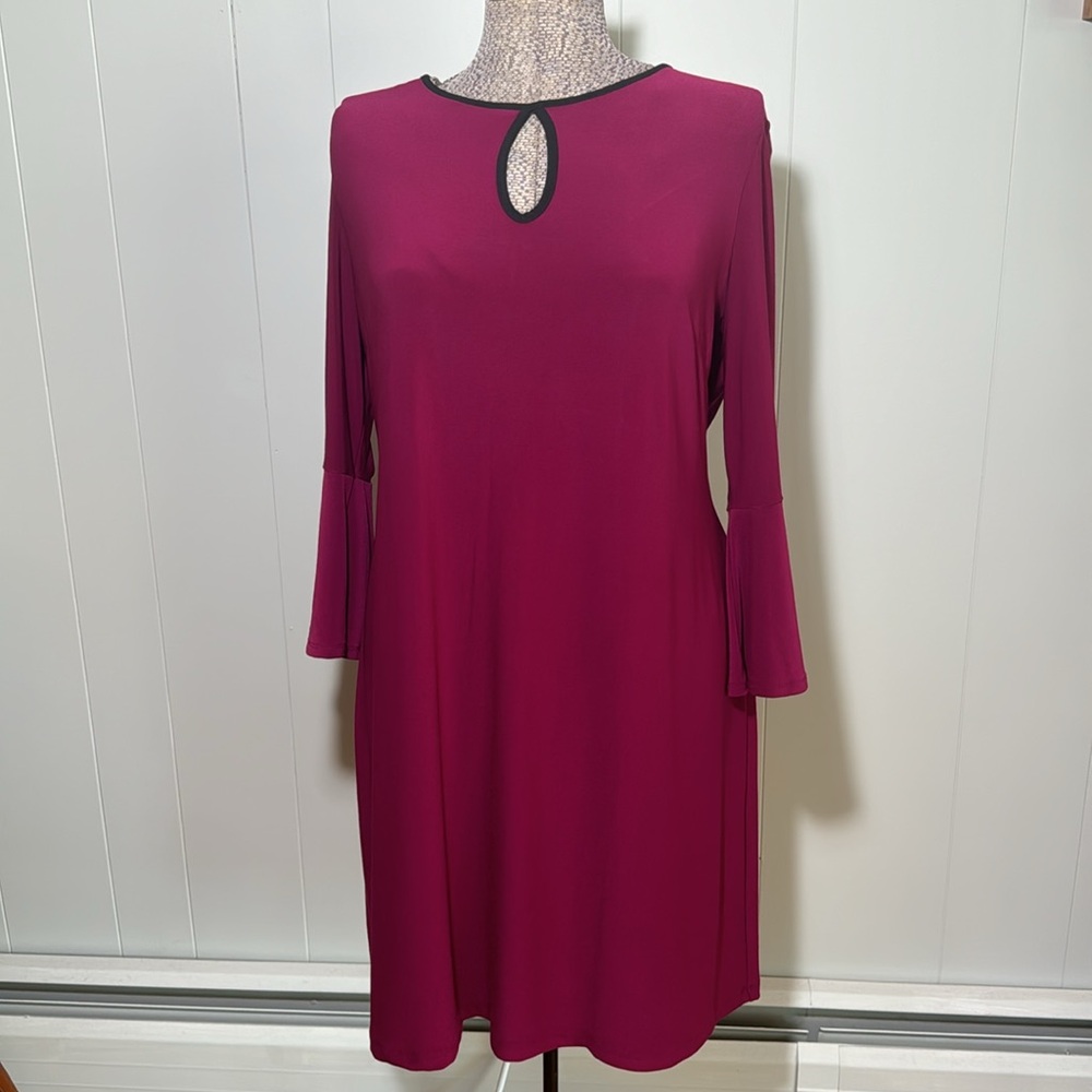 Tommy Hilfiger Womens 14 Bell 1/2 Sleeves Stretchy Shift Dress Fuchsia